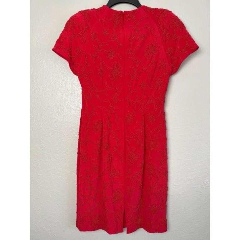 Carmen Marc Valvo silk vintage red floral sequin sheath dress 6 formal - Picture 7 of 13